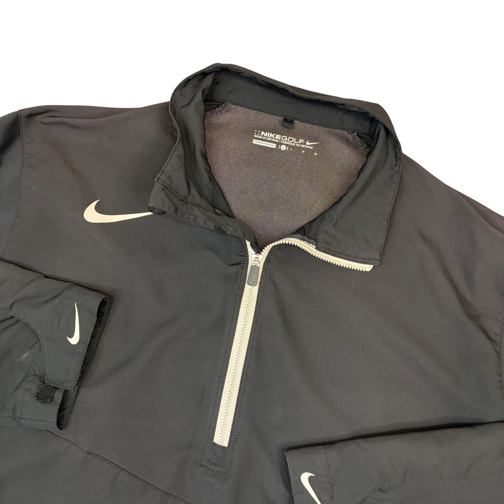 Nike Golf Windbreaker Mens Large Black 1/4 Zip Pullover Jacket Swoosh Logo